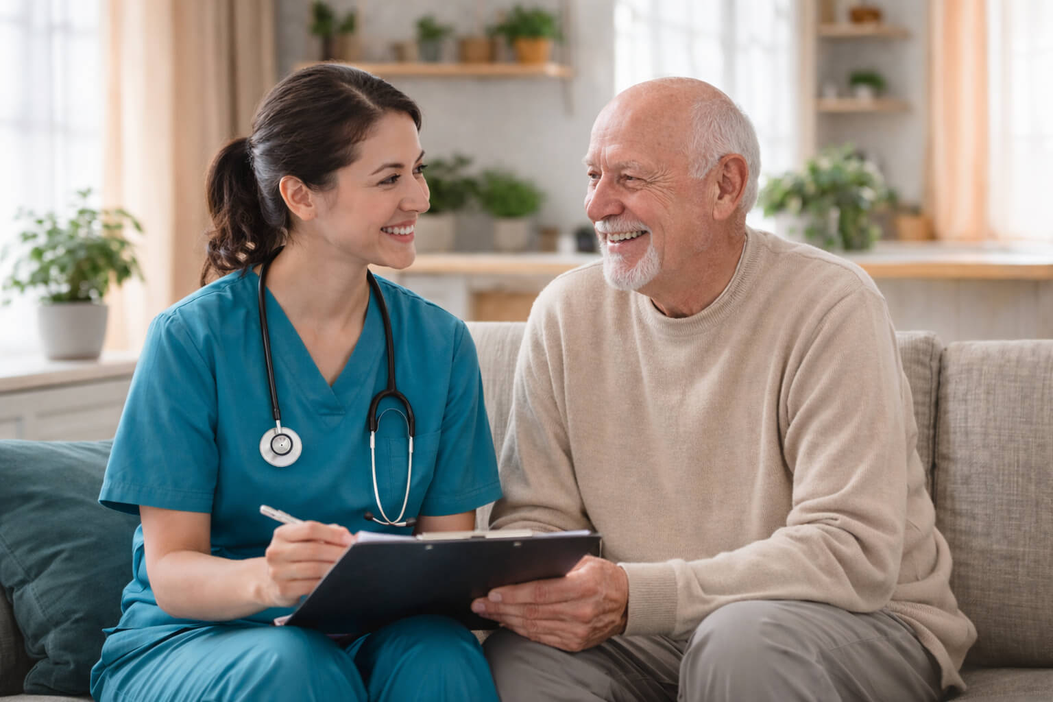 Family consulting with hospice care coordinator