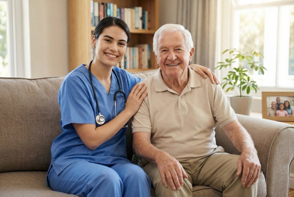 Healthcare provider discussing hospice options with patient and family