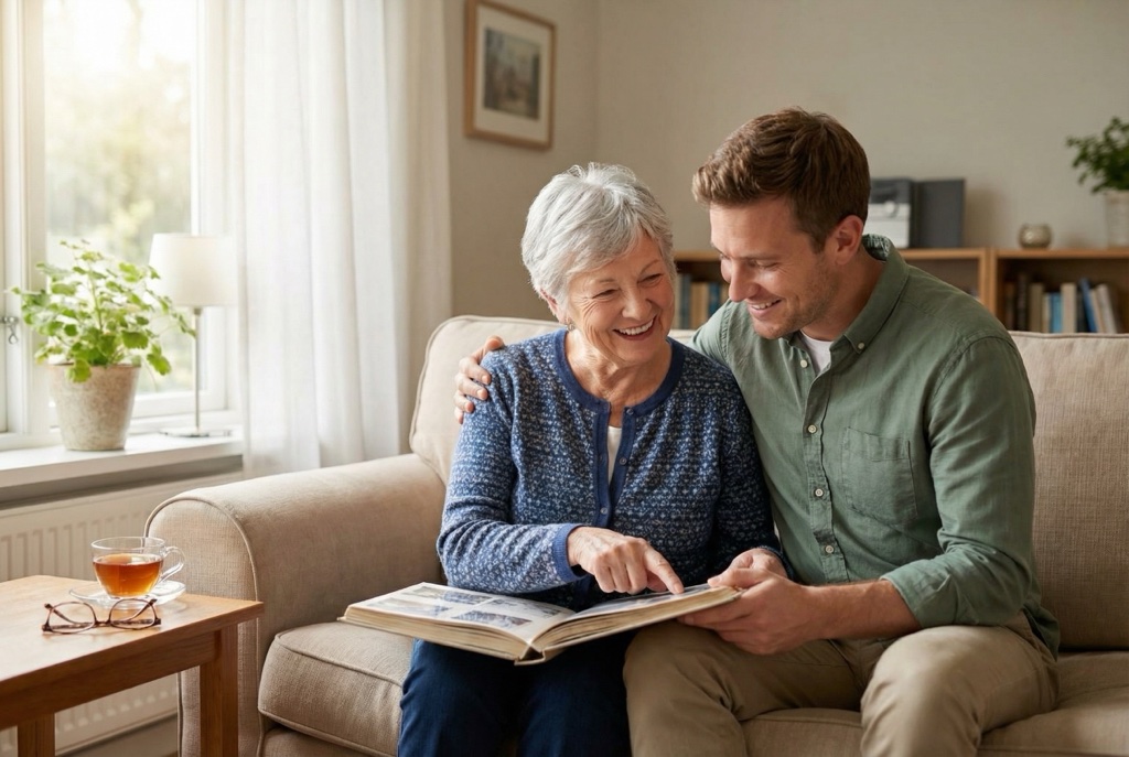Hospice nurse assisting elderly male patient