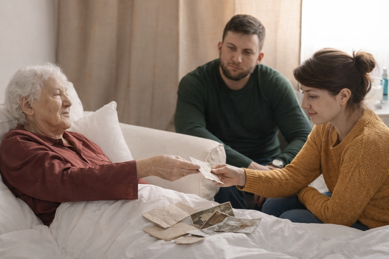 Healthcare worker consoling family caregiver